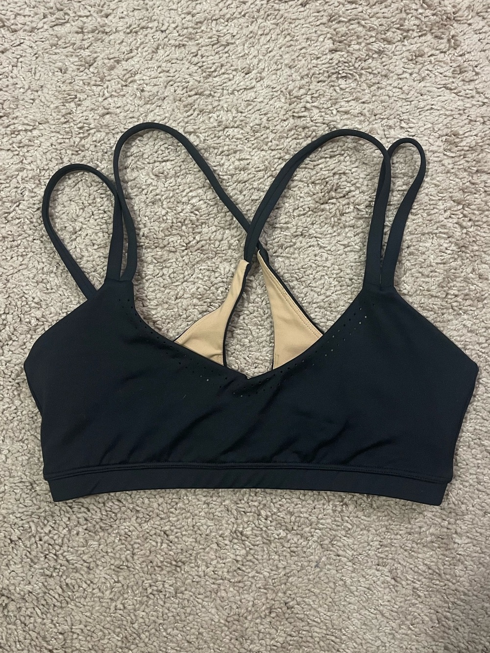 BuffBunny Black Sports Bralette with Nude Lining and Strappy Back